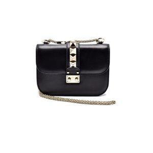 Valentino Lock Small Black Chain Leather Shoulder Bag
